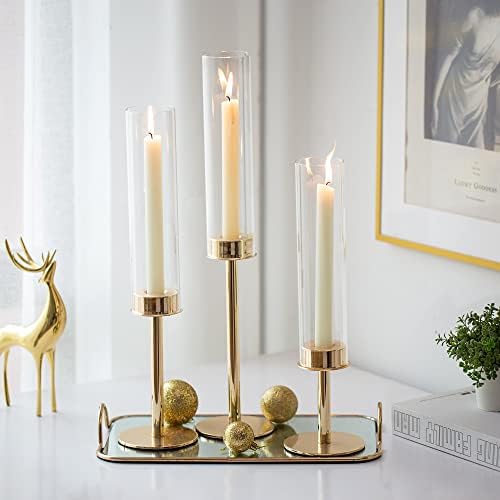 Sziqiqi Gold Taper Candle Holder 6 Pcs Hurricane Centerpieces