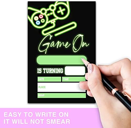 ONDTOM Video Game Birthday Invitations 20 Pack 4x6 Neon