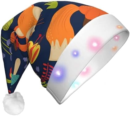 Cute Animal Fox Flower Print Christmas Hat with LED Lights