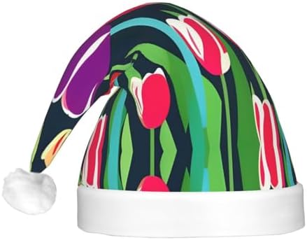 Colorful Tulips Print Christmas Hat with LED Lights