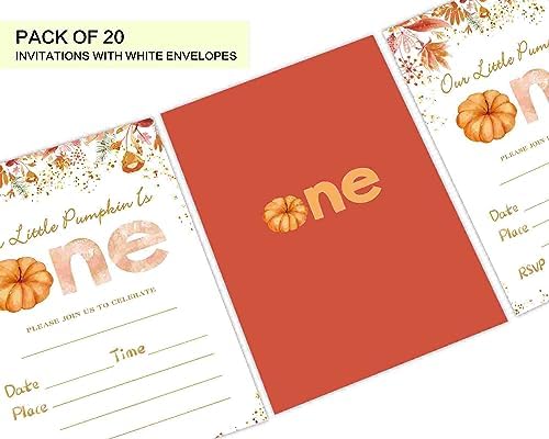 Our Little Pumpkin 1st Birthday Invitations 20 Set with Envelopes