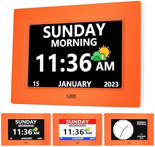 7 Inch Digital Clock with Day Date and Alarms for Seniors