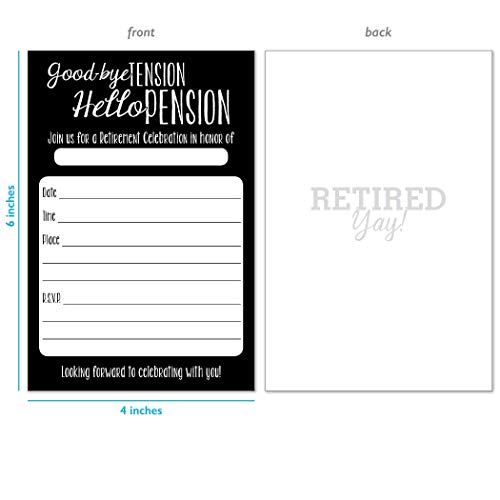 20 Retirement Party Invitations with Envelopes - Goodbye Tension Hello Pension 1