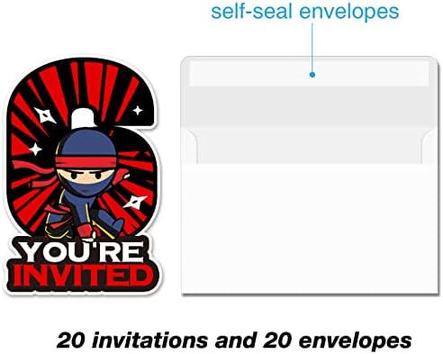 20 Ninja 6th Birthday Invitations with Envelopes