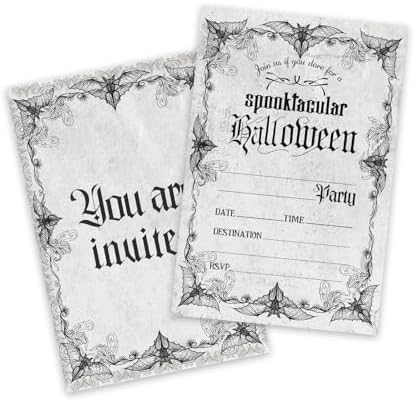 Halloween Party Invitations Set - Vintage Gothic Style