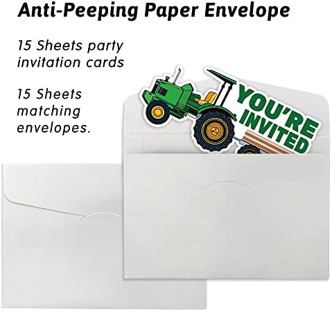 15 Sheet Green Tractor Party Invitation Set