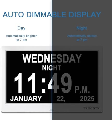 TROCOTN 10 Inch Digital Clock with 5 Display Modes and 12 Custom Alarms