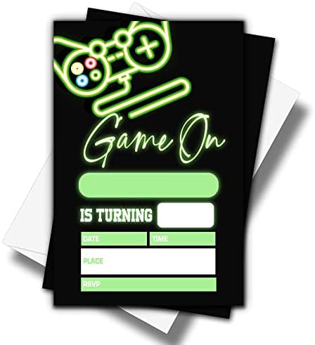 ONDTOM Video Game Birthday Invitations 20 Pack 4x6 Neon