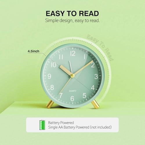 YouJabz Analog Alarm Clock with Silent Operation and Night Light