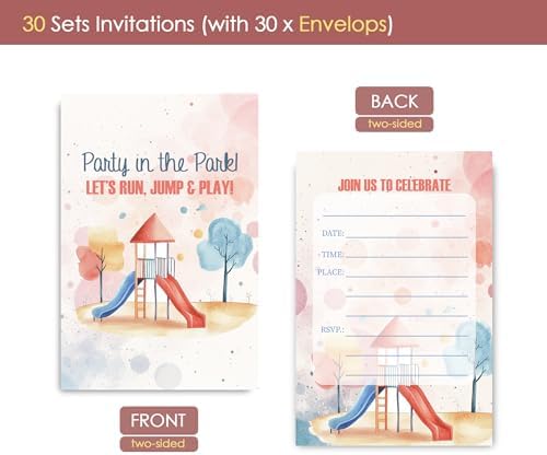 Playground Birthday Invitations for Kids 30 Sets with Envelopes