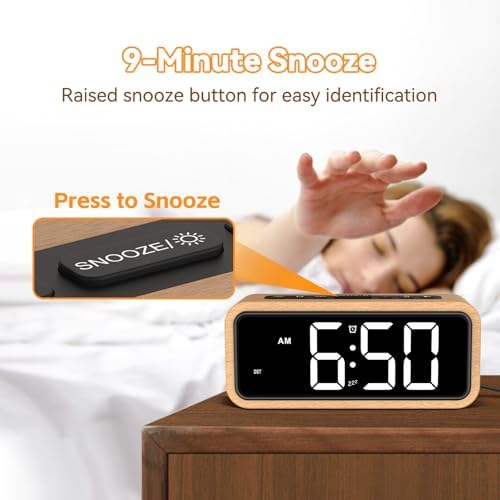 Netzu Wooden Alarm Clock with 5 Volumes and 12 Ringtones