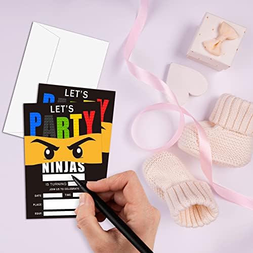 4 Inch x 6 Inch Ninjas Birthday Invitation Cards With Envelopes - 20 Sets