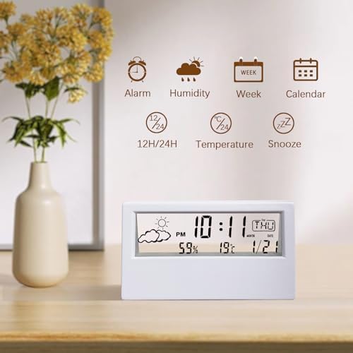 SawGlory Transparent Digital Alarm Clock with Humidity and Temperature Display