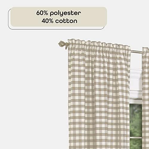 ACHIM Buffalo Check Panel Curtains - Taupe Ivory Plaid 42x84 Inches