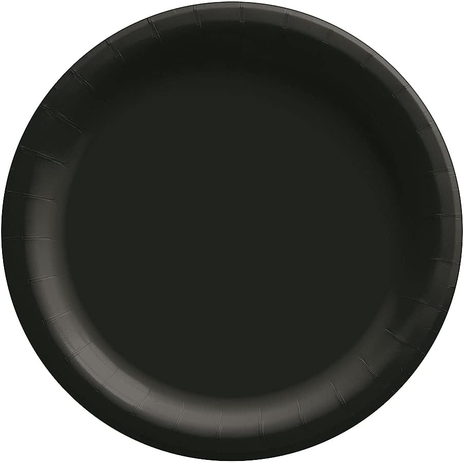 Black Big Party Pack Round Paper Plates 85 Inch 50 Per Pack