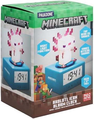 Paladone Minecraft Axolotl Alarm Clock with Night Light