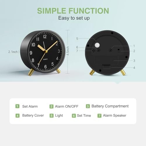 YouJabz Silent Analog Clock with Night Light