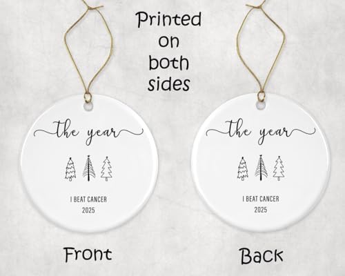 Year I Beat Cancer Ceramic Ornament - Breast Cancer Survivor Gift