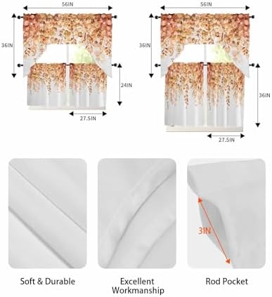 Orange Eucalyptus Leaf Curtain Set with Valance and Tiers