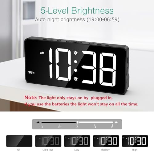 ORIA Digital Alarm Clock with Large Display and Adjustable Brightness