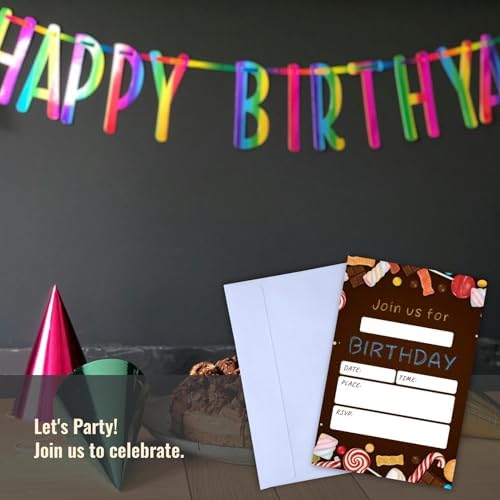 WENFLY Candy Birthday Invitations Kit 25 Pcs 4x6 Inch