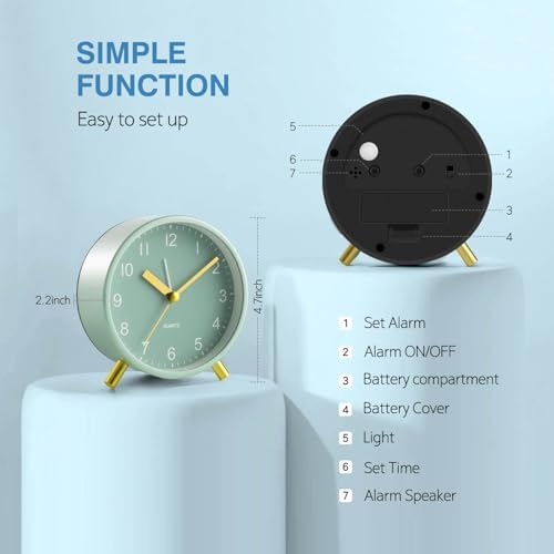 YouJabz Analog Alarm Clock with Silent Operation and Night Light