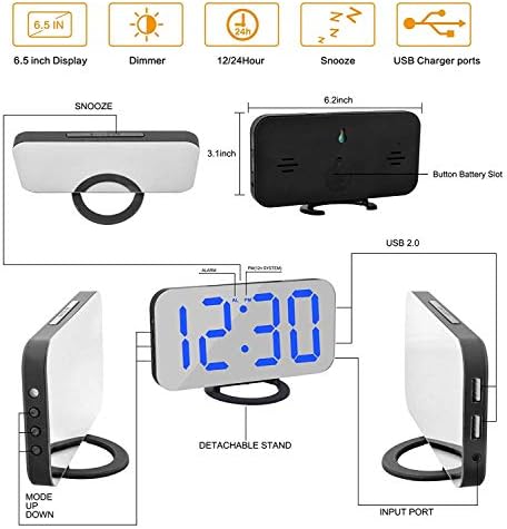 SZELAM Digital Alarm Clock with USB Charger and Mirror Surface