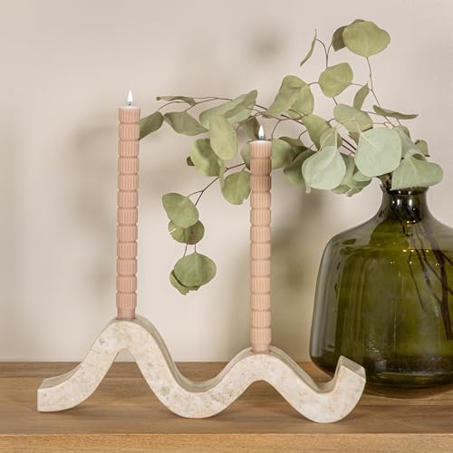 Marble Wave Double Taper Candle Holder Beige