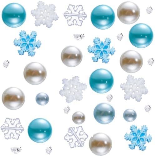 SUNNYCLUE Christmas Vase Filler Set with Blue Floating Candles and Faux Pearl Beads