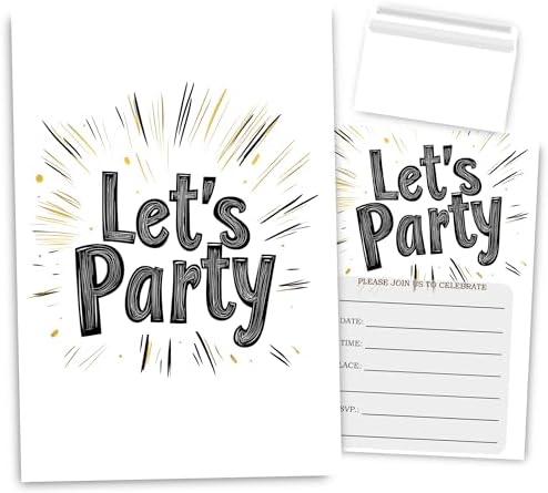 Simple Lets Party Birthday Invitations 30 Sets with Envelopes