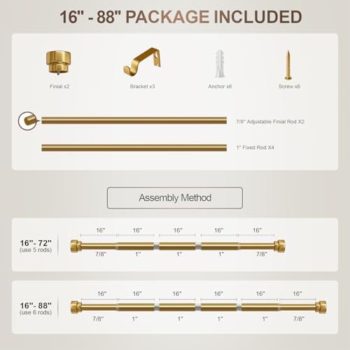 Modern Gold Curtain Rod with Solid Metal Finials 1 Diameter