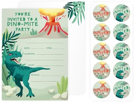 Rileys Co 50-Pack Dinosaur Party Invitations for Kids