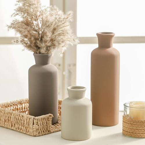 Ceramic Vase Set of 3 Brown Home Decor