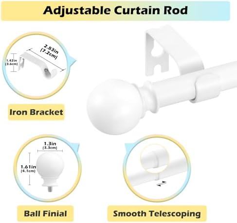 JRZOO White Curtain Rods 18-45 with Ball Finials
