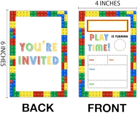 Qlnuk Building Blocks Birthday Invites With Envelopes Set of 20