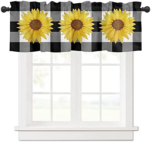 Watercolor Sunflower Kitchen Window Valance Curtains 54x18in