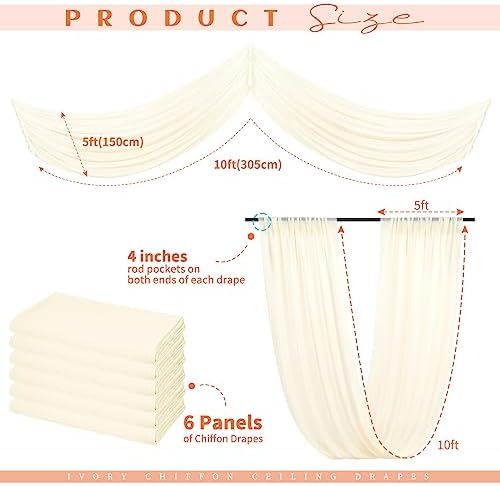 6 Panels Beige Ceiling Drapes for Wedding Decorations