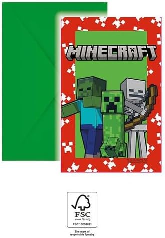 PROCOS Minecraft Paper Party Invitations 6pk with Envelopes