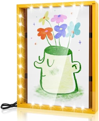 LuxRound Artwork Shadow Box with LED Light - Kids Art Display Frame