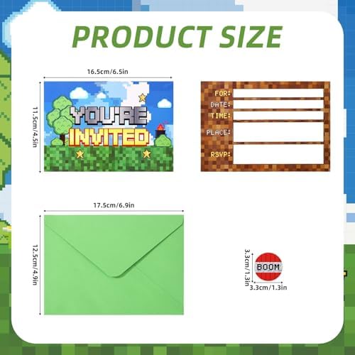 20pcs Video Game Birthday Invites with Envelopes and Stickers