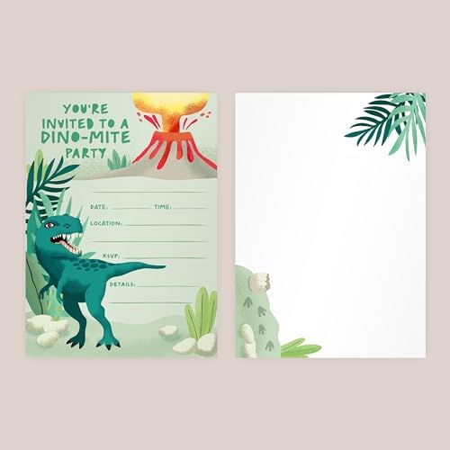 Rileys Co 50-Pack Dinosaur Party Invitations for Kids