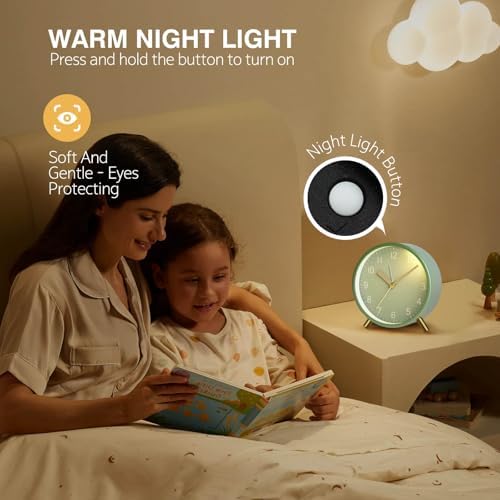 YouJabz Analog Alarm Clock with Silent Operation and Night Light