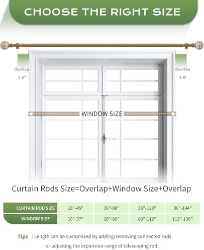 KVEEO Decorative Wood Grain Curtain Rods 36-88 Inch Adjustable