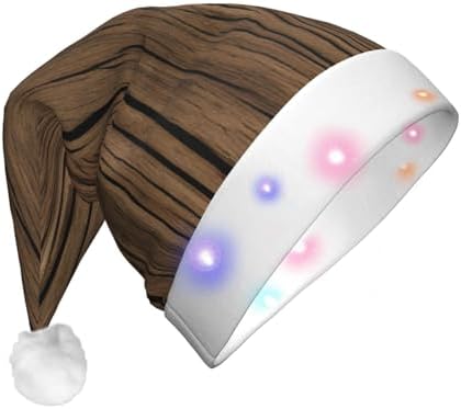 Wood Grain Print Christmas Hat with LED Lights