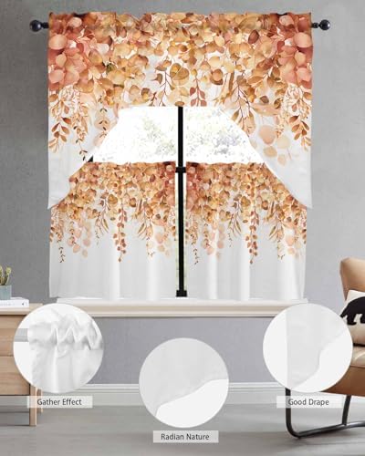 Orange Eucalyptus Leaf Curtain Set with Valance and Tiers