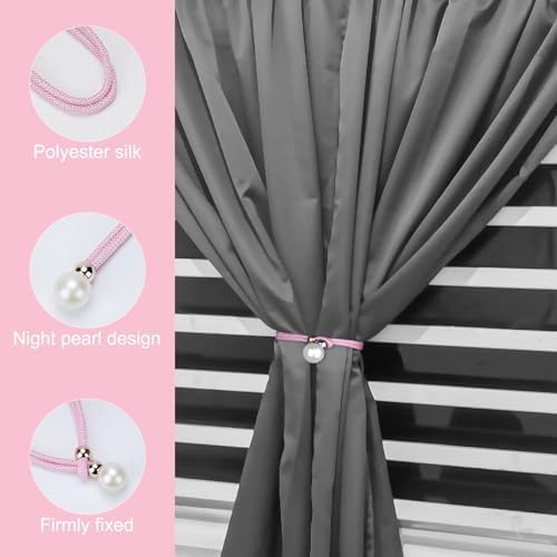 2 Pack Pink Adjustable Curtain Tiebacks with Large Imitation Pearls