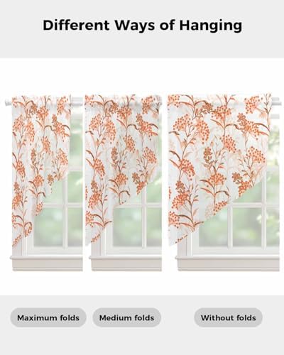 Orange Wildflower Swag Curtains 2 Panels Set 36 Inch Length