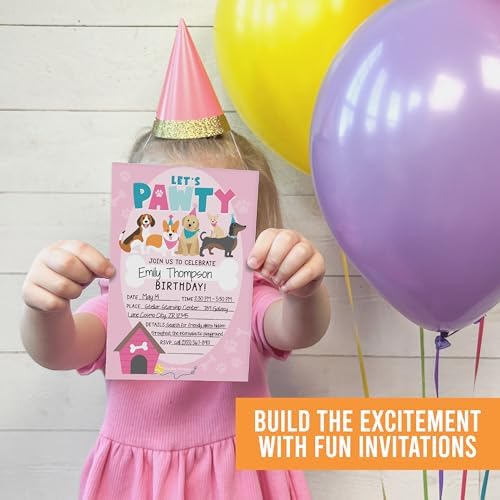 Hadley Designs 15 Dog Themed Birthday Invitations for Girls