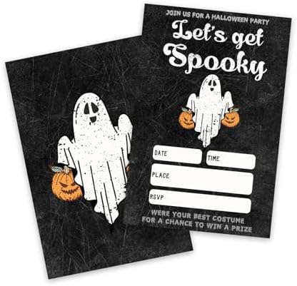 4 x 6 Gothic Black Halloween Party Invitations - Ghost Design
