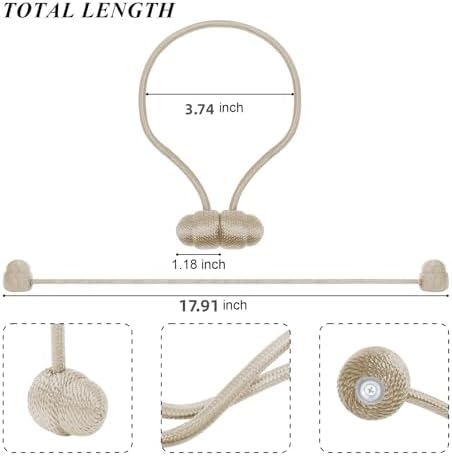 Tifanso Beige Magnetic Curtain Holdbacks - 4pcs Set